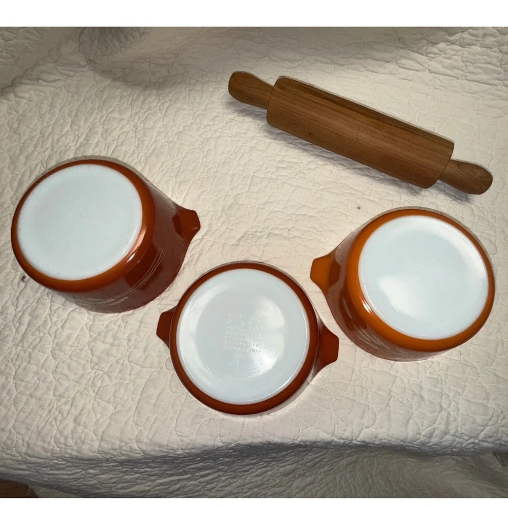Vintage Pyrex Autumn Harvest Wheat Cinderella Mixing Bowl Set Orange Rust 3pc